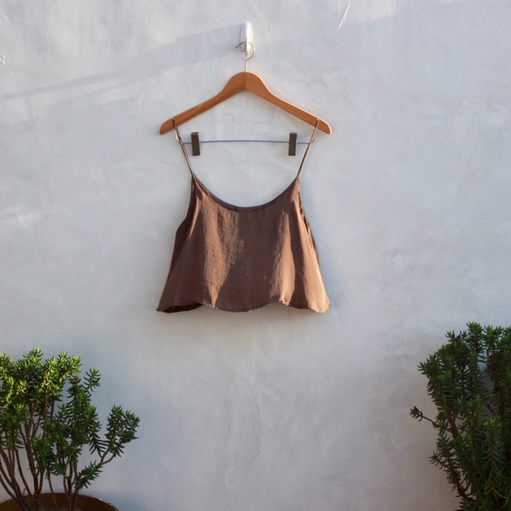 Lucy love brown satin crop tank top